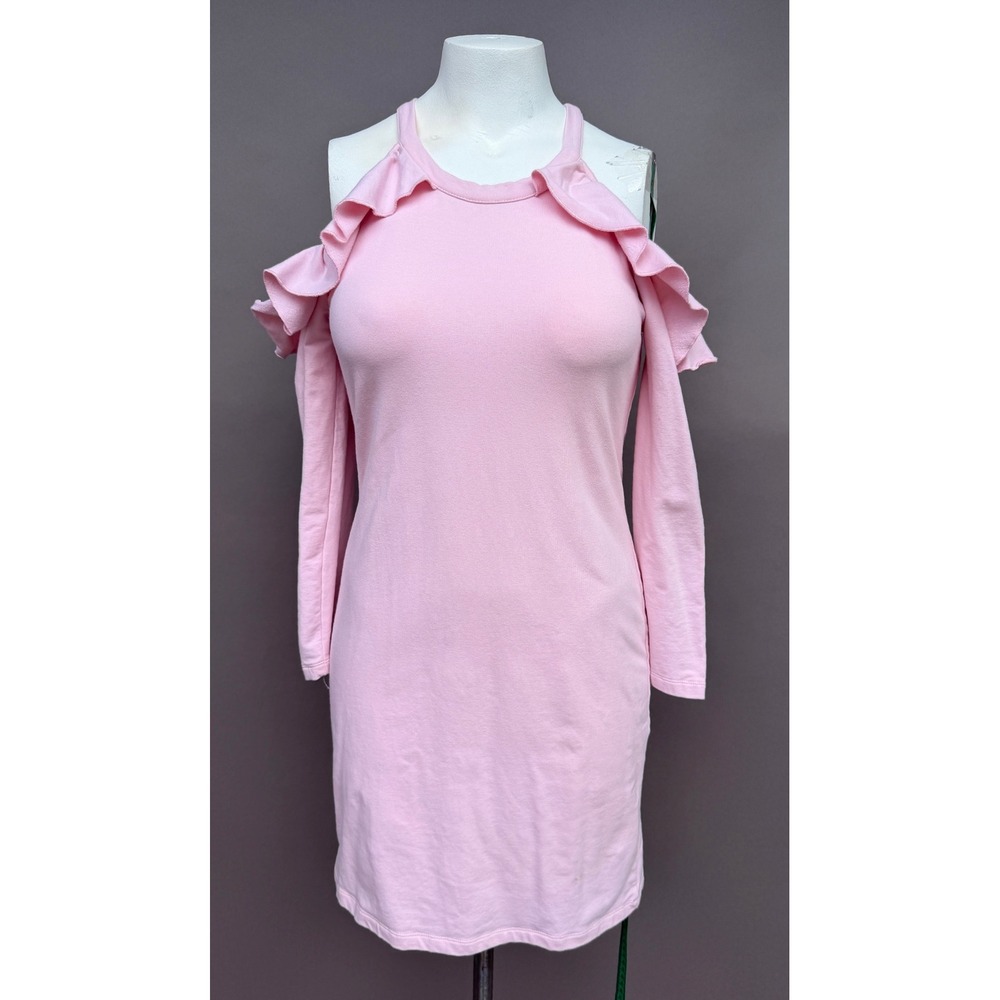 Tracy Negoshian Pink Cold Shoulder Ruffle Dress Small Long Sleeve Coquette